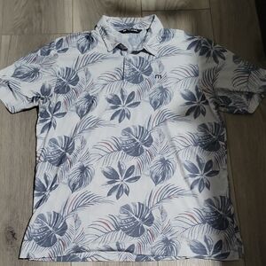 Travis Mathew Blue and White Floral Polo Shirt